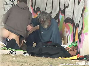 Homeless threesome Having fuck-fest on Public
