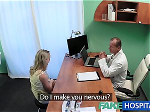 FakeHospital adorable platinum-blonde patient gets coochie check-up